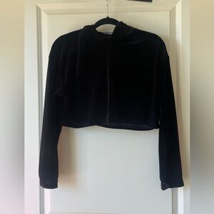 Black Velour Cropped Hoodie